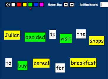 sentence with nouns and verbs highlighted