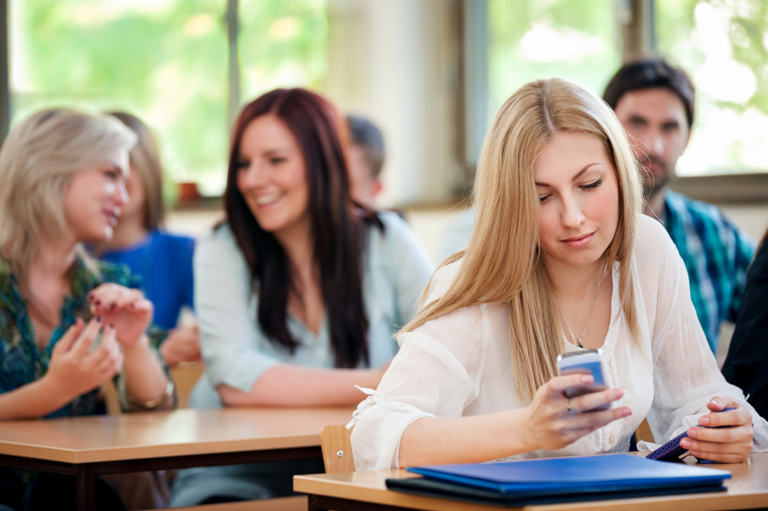 Student with phone in class