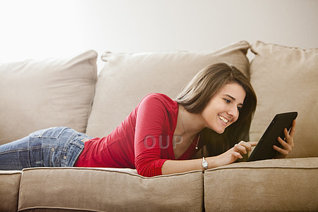 Woman with e-book reader