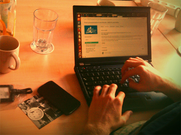 Blogging on a laptop