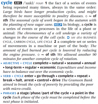 Cycle dictionary entry