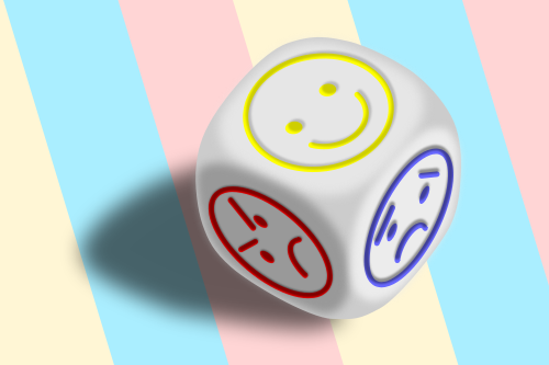 Dice with different moods on each face