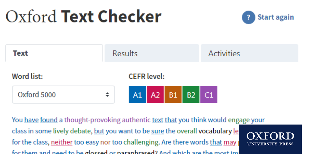 Screenshot of the Oxford Text Checker